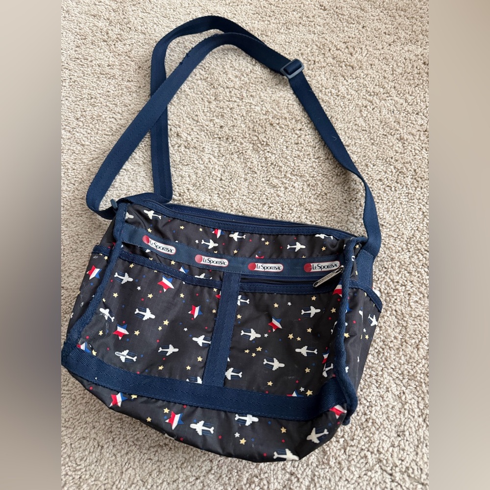 LeSportsac Deluxe Everyday Bag Navy Planes & Stars Print Crossbody